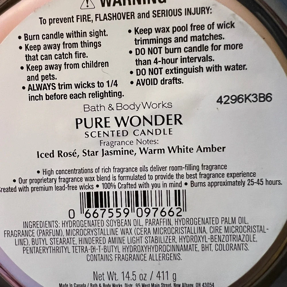 LAST ONE!Bath & Body Works**PURE WONDER**Iced Rosé*Star Jasmine*Warm White Amber